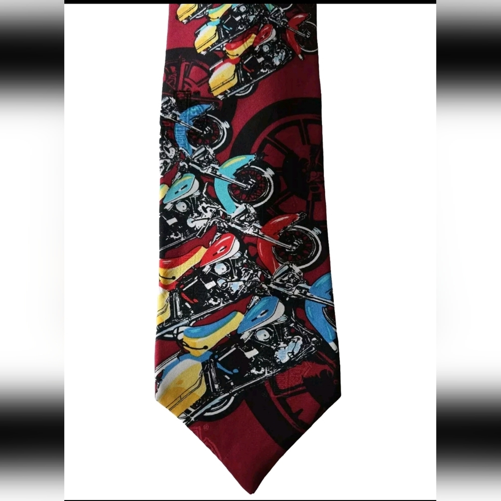 Vintage 90s Ralph Marlin Harley Davidson Motorcycle Red Silk Tie Made In USA